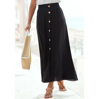 Maxirock VIVANCE Gr. 46, schwarz Damen Röcke Lange mit Zierknöpfen in Holzoptik, elastischer Sommerrock