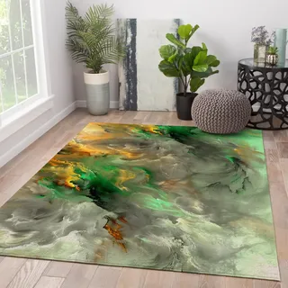 OLLIAR Home Abstrakte Kunst Wirbelmuster Teppiche rutschfeste Faltbare Bereich Teppiche Modernes dekoratives Design Fantastischer Marmorteppich, Smaragdgrün 140 x 200 cm