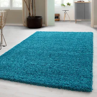 Carpetsale24 Shaggy Hochflor Teppich 200x290 cm Türkis weich flauschig modern einfarbig Für große Wohnzimmer oder Esszimmer für Wohnzimmer Schlafzimmer Flur