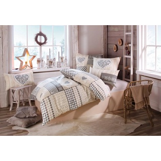 Bettwäsche »Janina«, Home affaire, Biber, 4 teilig, Bettwäsche für Winter und Sommer, Bettwäsche mit Patchwork-Design beige|grau 2 St. x 135 cm x 200 cm