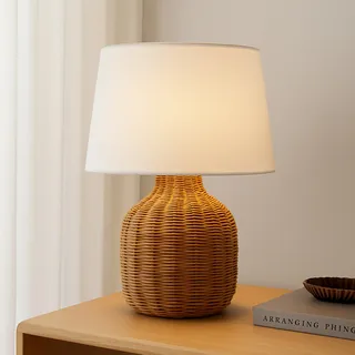 Tischleuchte Lindby, Lirenda, Holz, für Wohnzimmer, Stoff / Textil, Boho - 52
