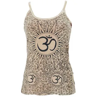 Guru-Shop T-Shirt Yoga Top Om, BohoTop, Goastyle Sommertop - beige Festival, Ethno Style, alternative Bekleidung beige|weiß