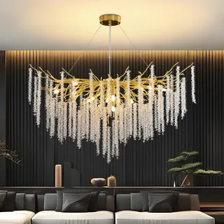 AHXIAOZN Modern Kronleuchter Kristall Leuchte,Luxus Kristall Pendelleuchte,Dimmbar Kristall Hängeleuchte,für Esszimmer, Küche, Wohnzimmer, Schlafzimmer, Flur, Café,Bar(Gold,120cm
