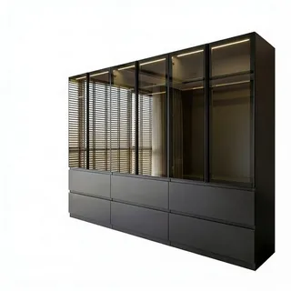 Palms-Store Kleiderschrank Sansibar mit Glastüren, 6 Schubkasten inkl. Beleuchtung Breite: 300cm, Höhe: 218cm, Tiefe: 62cm schwarz