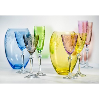 Crystalex Weinglas Weingläser Weinglas Kristallgläser Floral 250 ml 6er Set, Kristallglas, Gravur, 6 unterschiedliche Farben, Kristallglas, Bohemia blau|gelb|grau|grün|lila|rot|weiß