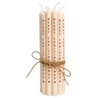 Stabkerzen 12er Pack dünn H:20 cm Ø:1,3 cm Weihnachtskerzen Merry X-mas