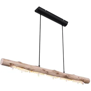 Decken Hängeleuchte aus Holz mit Kristalldekor Holzbalken Pendelleuchte Landhaus Stil Hängelampe, 1x LED 15 Watt 980 Lumen warmweiß, LxBxH 100x8x150cm, Wohnzimmer Esszimmer