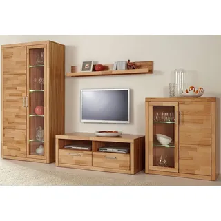 OTTO home Wohnwand OTTO HOME "Logo,Fronten Massivholz,Korpus Holzwekstoff,viel Stauraum", braun (eiche teilmassiv), B:90cm H:190cm T:42cm, Holz teilmassiv, Kastenmöbel-Sets, Wohnwand, B/T/H/: 90/42/190, Türen und Schubladen, bei TV Teil Kabeldurchführung