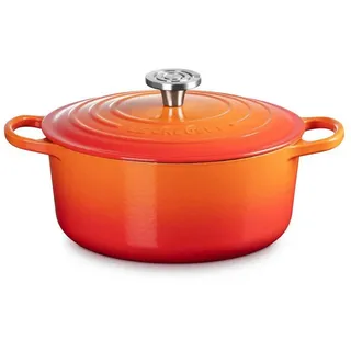 LE CREUSET Bräter Runder Bräter 26cm Ofenrot Gusseisen - Signature, Gusseisen (1-tlg), Schmortopf, Cocotte, Bratentopf, Ø26cm, 5,3l, Gusseisen, ofenrot orange