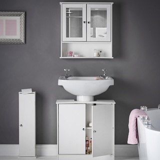 CARME Gatsby – 3-teiliges Set mit Badezimmerschrank zur Wandmontage mit Spiegel, Unterschrank, Weiß