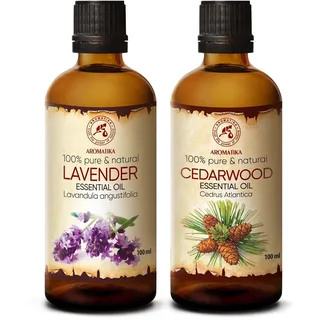 Ätherische Öle Set 2x100ml - Ätherisches Lavendelöl und Zedernholzöl - Aromatherapie GeschenkSet für Diffuser - Öle für Diffusers und Seifenherstellung - Öle für Kerzen und Romantik - Duftlampe