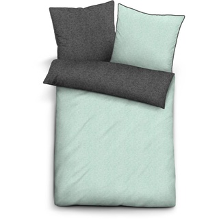 Wendebettwäsche BIBERNA "Hermal" Bettwäsche Gr. B/L: 135 cm x 200 cm (1 St.), B/L: 80 cm x 80 cm (1 St.), Flanell, grün (mint) Bettwäsche 135x200 cm in Melangeoptik, Winterbettwäsche, Made Germany