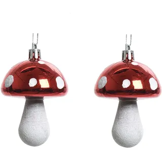 Christbaumschmuck Kunststoff Fliegenpilze 7.5cm x 2 Stück Märchen Wald Weihnachtskugeln rot weiß