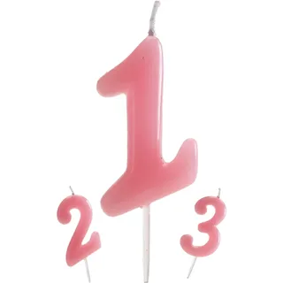 dekora - Geburtstagskerze Zahl 1 Zartrosa 5,5 cm für Kuchen