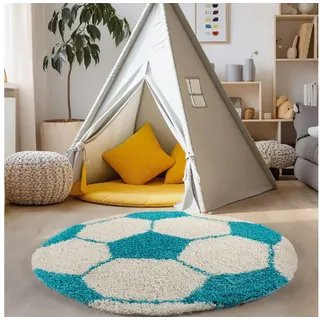 Carpettex Kinderteppich Fußball-Design, Rund, Höhe: 30 mm, Kinder Teppich Fußball-Form Kinderzimmer versch.farben und größen 100 cm x 100 cm x 30 mm