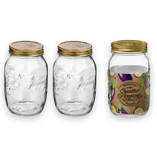 Bormioli Rocco Einmachglas Bormioli Rocco Quattro Stagioni – 3er Set Einmach-Glas 1 l, Glas Made in Italy, (3-tlg), Großes Vorratsglas – ideal zum Einmachen & Lagern weiß 1000 ml | Ø 9 cm x 9 cm x 9 cm x 17 cm