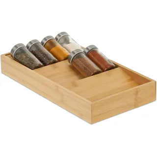 Relaxdays Gewürzregal Schublade 2er Set, Bambus, natur | 3 Stufen, Schubladeneinsatz Gewürze, Gewürzhalter