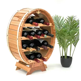 DanDiBo Weinregal Holz Weinfass für 12 Flaschen Natur lackiert Bar Flaschenständer Fass Flaschenhalter Flaschenregal