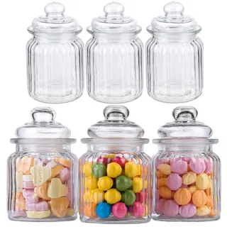 Murago - 6er Set Vorratsglas ca. 300ml / ca. 13cm luftdicht für Gewürz Nüsse Glas Bonbonglas Candy Bar Zubehör Behälter mit Deckel Glasdeckel Vorratsgläser Gläser klein rund für Lebensmittel 0,3L