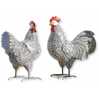 Loberon Huhn 2er Set Mannis, handbemalt, naturgetreu gestaltet, Zwei individuelle Designs, Gartendekoration, Tierfigur, Outdoor Deko, Polyresin, schwarz/weiß