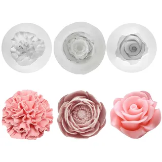 3 Stück Kerzen Formen Silikon Rosen Nelke Pfingstrose Silikonformen Gießformen Frühling Kerzen Kerzenformen zum Gießen Blumen 3D (Blume)