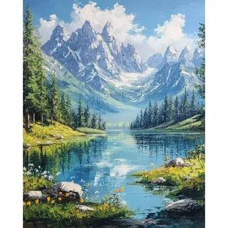 MAXBYE Berge Landschaft Malen Nach Zahlen Erwachsene, Paint by Numbers DIY Handgemalt Ölgemälde Kit Leinwand Acrylfarben Painting für Home Decor Geburtstag Weihnachten Geschenk, Ohne Rahmen 40x50cm