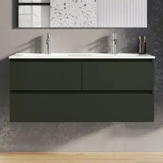 Evineo Waschbeckenunterschrank 3 Auszüge 120 x 53 cm Grau