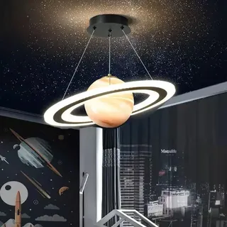 MyLjp Moderner Kinderzimmer Kronleuchter Dimmbare Sternenhimmel Pendellampe Mit LED Wohnzimmer Pendelleuchte Junge Und Mädchen Schlafzimmer Kronleuchter Astronaut Hängelampen(B)
