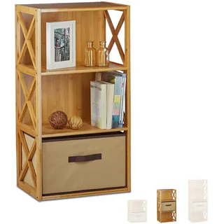Relaxdays Regal Bambus mit Korb, 3 Ablagen, Holz Standregal, Badregal, Faltbox, HxBxT: 80 x 42 x 29 cm, natur braun