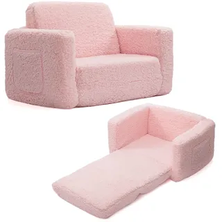 BEJOY Kindersofa Aufklappen 2 in 1 Schlafsofa, Kindersessel, Sherpa Kinder Couch Ausklappbar Kinder Sofa für Kinderzimmer Kindertags- und Geburtstagsgeschenk für Mädchen und Jungen, Rosa