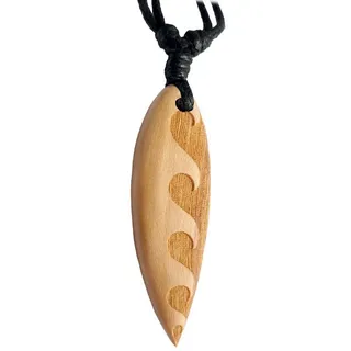 viva-adorno Kette mit Anhänger Surfbrett Holzanhänger graviert Surfer Surferkette verschiedene Motive, Palmen Wellen Hawaii Blume Hibiskus Tribal Holzkette beige