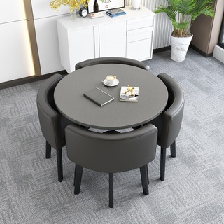 JSLJDM Rundes Esszimmertisch-Set für 4 Personen, Küchentisch und Stühle für 4 Personen,Konferenztisch, Besprechungstisch, Tische und Stühle for den Empfang for Esszimmer(Color:Schwarz) 80 * 75CM B