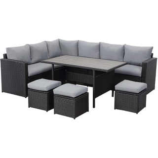 MeXo Gartenmöbel 9-Sitzer Lounge Set inkl. Polster (schwarz/grau)