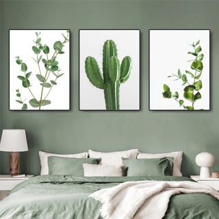 EXQULEG 3er Set Premium Poster, Modern Poster Grüne Pflanzen Bild Set, Kunstdruck Blätter Kaktus Bilder für Schlafzimmer Deko, Ohne Rahmen (30x40cm)