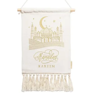 PAPIERDRACHEN Wanddekoobjekt Ramadan Wandbehang als dekorativer Hingucker - hochwertig Bestickt, beige & gold - wiederverwendbar