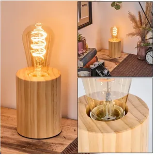 hofstein Tischleuchte Tischlampe aus Holz in Naturfarben mit Schalter am Kabel, ohne Leuchtmittel, moderne Leuchte im skandinavischen/Boho-Design, Höhe 12 cm, E27 beige