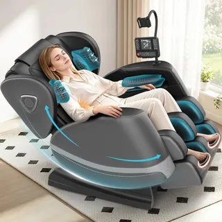 Ganzkörper Massagesessel mit Rollen & Airbags für Massage, Zero Gravity mit Bluetooth Lautsprecher und Touchscreen, Heizfunktion für Taille & Beine, mit Fußmassage für Hause/Büro (Dunkelgrau)