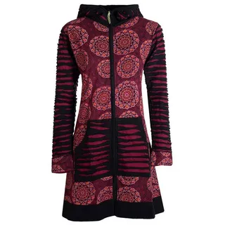 Vishes Kurzmantel Damen Blumen Mandala Jersey-Mantel Hippiemantel Kapuzenmantel Hoodie, Ethno Style rot 36-38