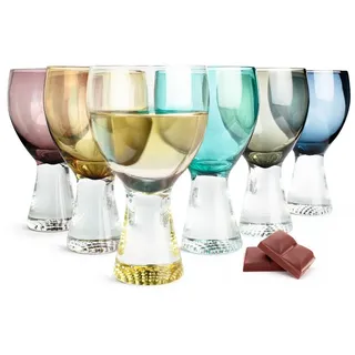 Sendez 6er Set bunte Weingläser 380 ml auf Fuß – farbige Rotweingläser & Weißweingläser aus Glas – Cocktailgläser Set für Wein, Aperitif & Drinks – Trinkgläser Grün Grau Blau Gold Violett Orange