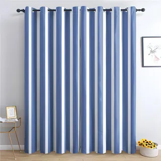 SZLYZM Vorhänge Blau Weiß Gestreift, Verdunkelungsvorhang 2er Set - Vorhang Blickdicht Maritim Muster, Thermovorhang für Deko Wohnzimmer Schlafzimmer, Gardinen mit Ösen 137x117 cm (HxB)