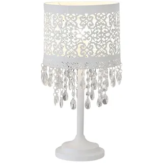 Tischlampe MARRAKECH weiß aus Metall mit orientalischem Muster und Kristallen