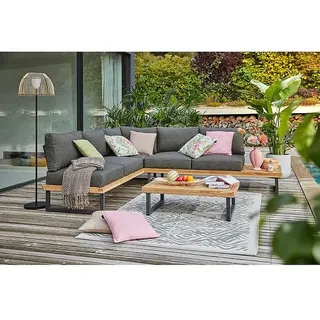 Sunfun Zoe Loungemöbel-Set  (3 -tlg., Teak/Stahl, Dunkelgrau)