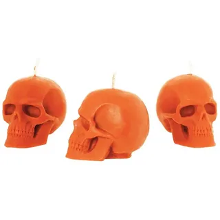 NKlaus Formkerze 3x Bienenwachs Totenkopf Orange Kerze Gothik Skull
