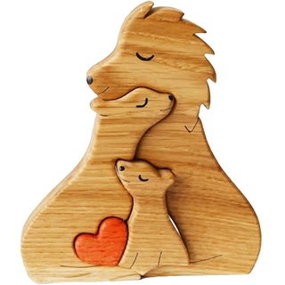 Personalisiertes Löwe-Bär-Puzzle aus Holz – Familienpuzzle aus Holz mit Familiennamen in Herzform, schafft eine liebevolle Atmosphäre, Weihnachten, Geburtstagsgeschenke, Einweihungsgeschenkidee