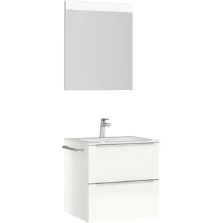 Nobilia Badezimmer, Weiß, Edelstahl, Weiß Hochglanz, Holzwerkstoff, 2 Schublade(n),2 Schublade(n) Schubladen, F, 61 cm, Goldenes M, Made in Germany, Griffeauswahl, hängend, Zusatzausstattung erhältlich, Typenvielfalt, Badezimmer, Badmöbelsets & Badmöbelserien, Badmöbel-Sets