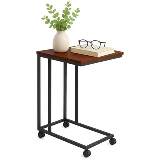 Relaxdays Beistelltisch mit Rollen, C-Form, Sofatisch zum Unterschieben, braun/schwarz