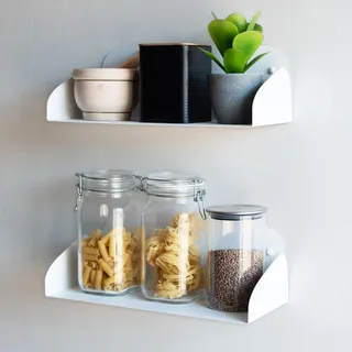 MILUKA Schwebendes Bücherregal Wand 2er Set, 40 cm, modular kombinierbar | Stabiles Wandregal weiß Metall für Wohnzimmer, Büro oder Küche, unsichtbare Befestigung, hohe Tragkraft, Made in Spain