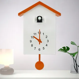 BAODBF Kuckucksuhr Modern,Kuckucksuhren mit Pendel und Chimer,Cuckoo Clock, Pendeluhr Wanduhr für Wandkunst,Zuhause,Wohnzimmer,Küche,Büro(Orange)