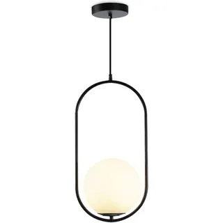 KCO Lighting Moderne Hängeleuchte aus Milchglas, schwarz, verstellbar, 1 Lichtkugel, Hängeleuchte, kugelförmige Pendelleuchte für Küche, Insel, Wohnzimmer, Schlafzimmer