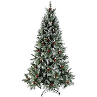 WeRChristmas Weihnachtsbaum, skandinavische Blaufichte mit Zapfen und Beeren, klappbare Zweige für einfachen Aufbau, 213 cm